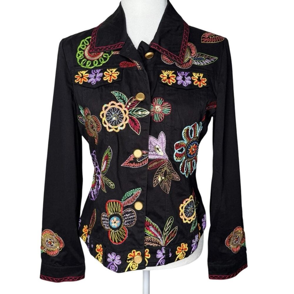 NWOT Berek Black Embroidered and Sequined Cotton Jacket - size 1X